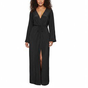 H&M Black Crinkle Knot-Front Maxi Dress - XL - Long Sleeve V-Neck